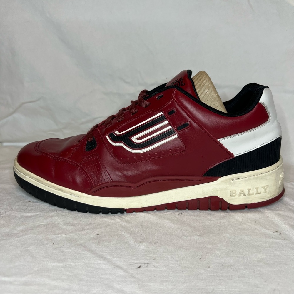 Bally Men's Red and White Leather Sneakers Sz 9